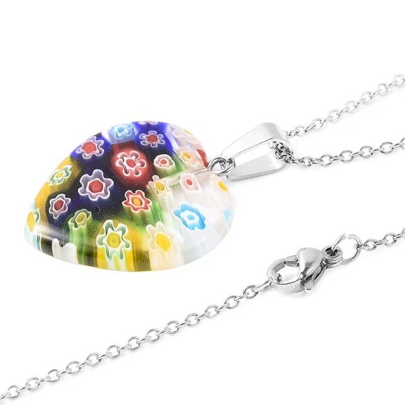 NEW Set of 5 Heart Murano Style Pendants and Necklace Set in Stainless Steel - Picture 3 of 3